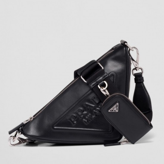 Prada Triangle Shoulder Bag In Black Leather