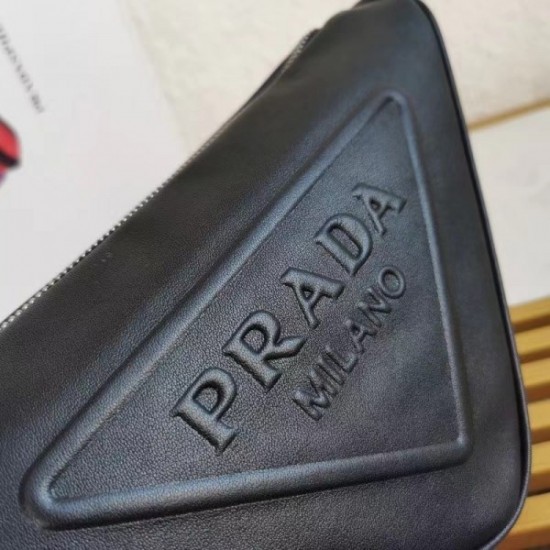 Prada Triangle Shoulder Bag In Black Leather