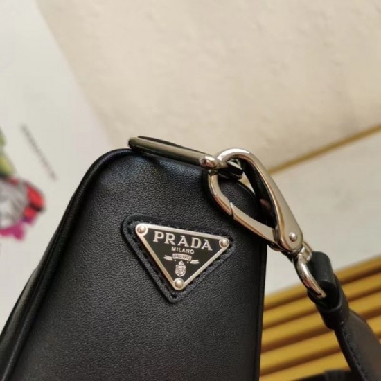 Prada Triangle Shoulder Bag In Black Leather