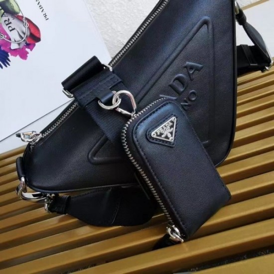 Prada Triangle Shoulder Bag In Black Leather