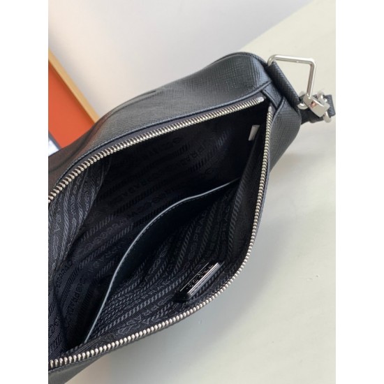 Prada Triangle Shoulder Bag In Black Saffiano Leather