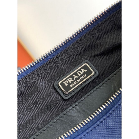 Prada Triangle Shoulder Bag In Blue Saffiano Leather