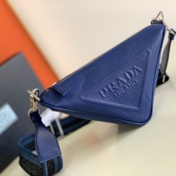 Prada Triangle Shoulder Bag In Blue Saffiano Leather