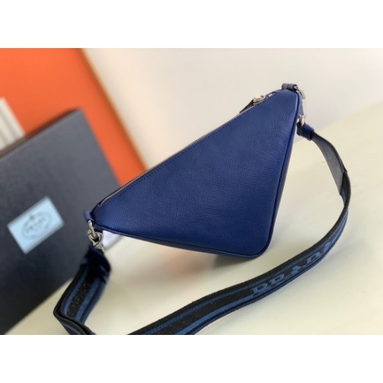 Prada Triangle Shoulder Bag In Blue Saffiano Leather