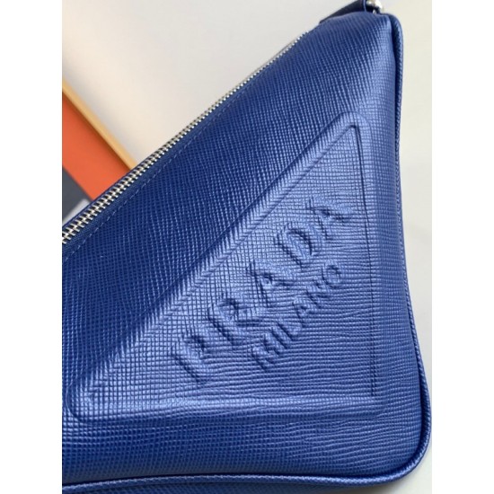 Prada Triangle Shoulder Bag In Blue Saffiano Leather