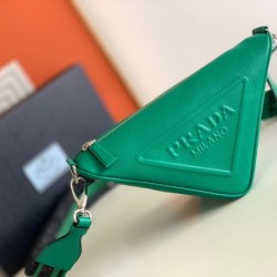 Prada Triangle Shoulder Bag In Green Saffiano Leather