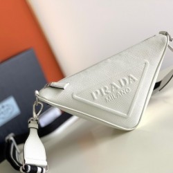 Prada Triangle Shoulder Bag In White Saffiano Leather