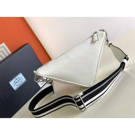 Prada Triangle Shoulder Bag In White Saffiano Leather