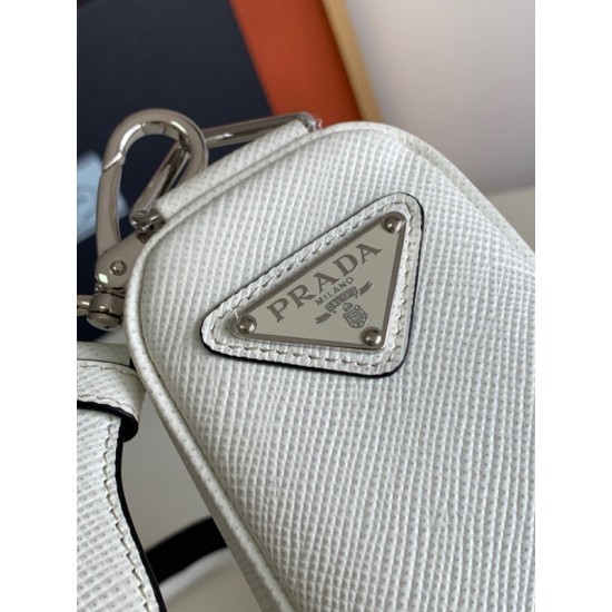 Prada Triangle Shoulder Bag In White Saffiano Leather