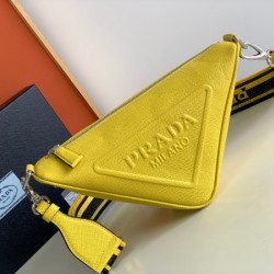 Prada Triangle Shoulder Bag In Yellow Saffiano Leather