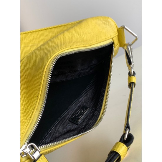 Prada Triangle Shoulder Bag In Yellow Saffiano Leather