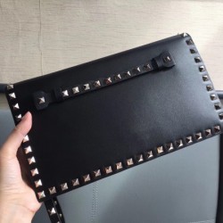 Valentino Medium Rockstud Clutch In Black Calfskin