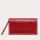 Valentino Medium Rockstud Clutch In Red Calfskin