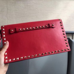 Valentino Medium Rockstud Clutch In Red Calfskin