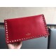 Valentino Medium Rockstud Clutch In Red Calfskin