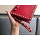 Valentino Medium Rockstud Clutch In Red Calfskin