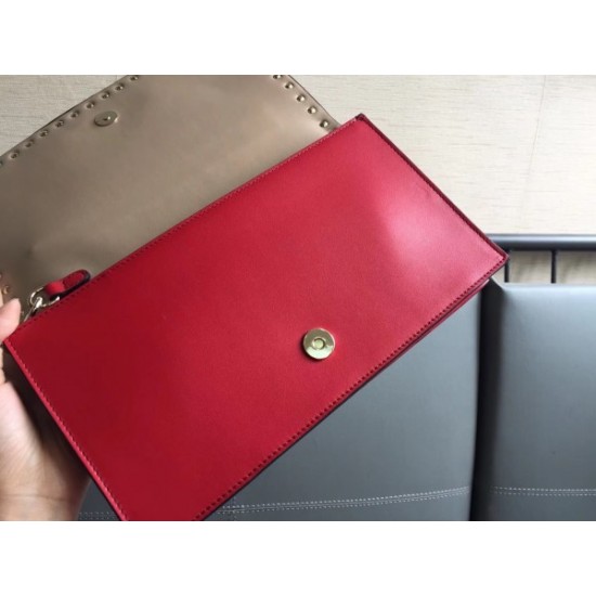 Valentino Medium Rockstud Clutch In Red Calfskin