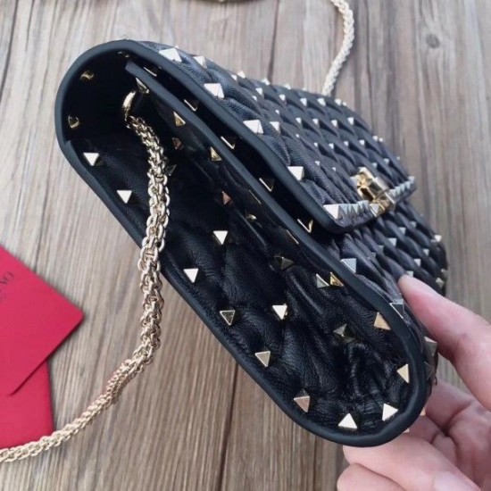 Valentino Rockstud Spike Crossbody Clutch In Crinkled Lambskin 