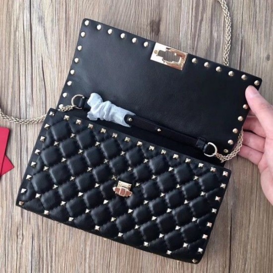 Valentino Rockstud Spike Crossbody Clutch In Crinkled Lambskin 