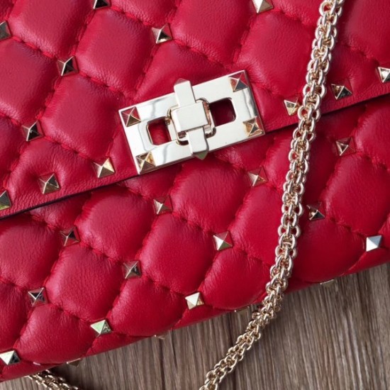 Valentino Rockstud Spike Crossbody Clutch In Red Lambskin