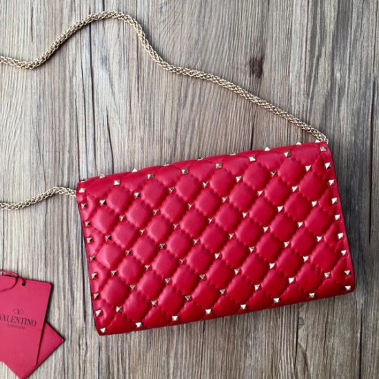 Valentino Rockstud Spike Crossbody Clutch In Red Lambskin