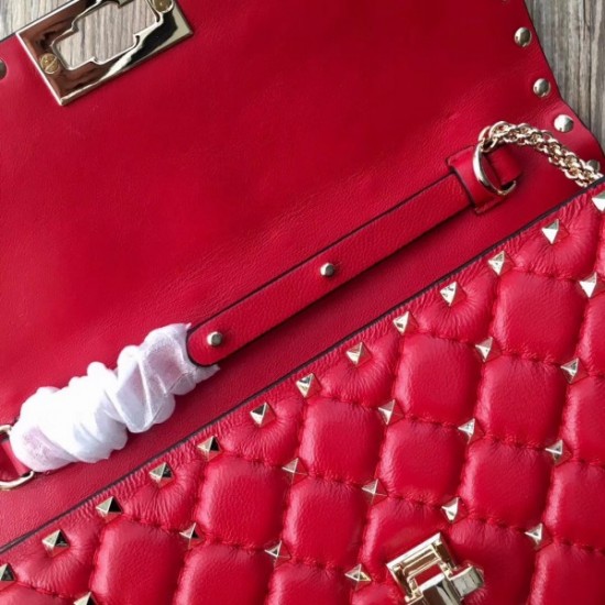 Valentino Rockstud Spike Crossbody Clutch In Red Lambskin