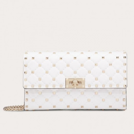 Valentino Rockstud Spike Crossbody Clutch In White Lambskin