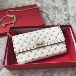 Valentino Rockstud Spike Crossbody Clutch In White Lambskin