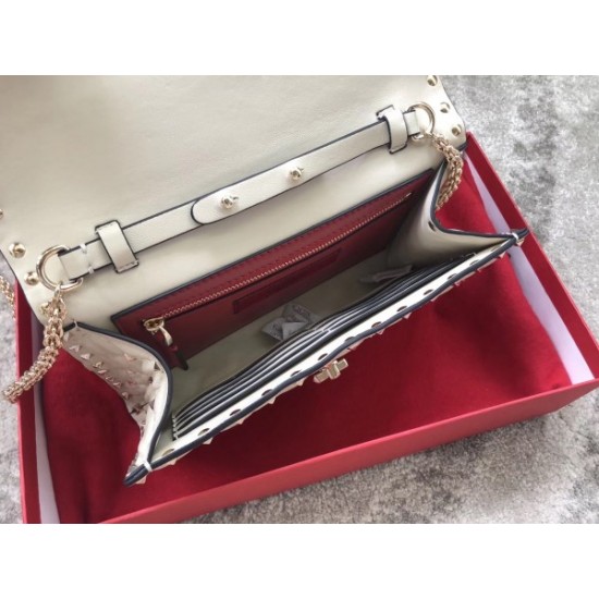 Valentino Rockstud Spike Crossbody Clutch In White Lambskin