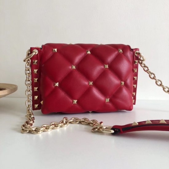 Valentino Mini Candystud Crossbody Bag In Red Lambskin