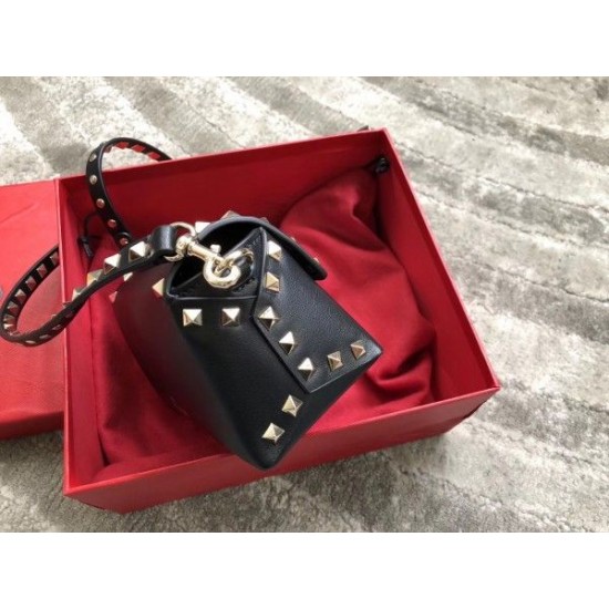 Valentino Mini Rockstud Crossbody Bag In Black Calfskin