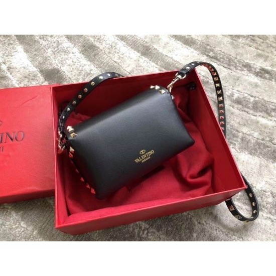 Valentino Mini Rockstud Crossbody Bag In Black Calfskin