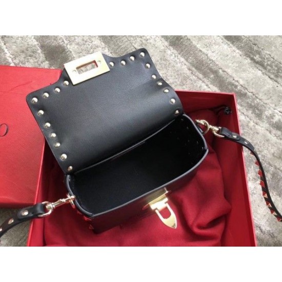 Valentino Mini Rockstud Crossbody Bag In Black Calfskin