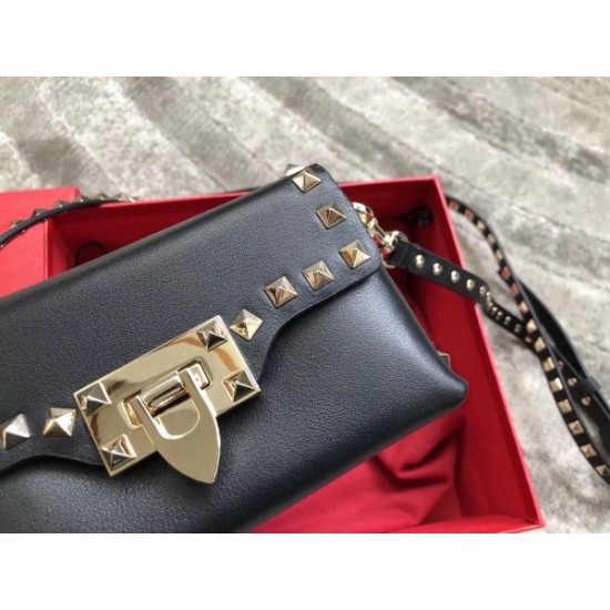 Valentino Mini Rockstud Crossbody Bag In Black Calfskin