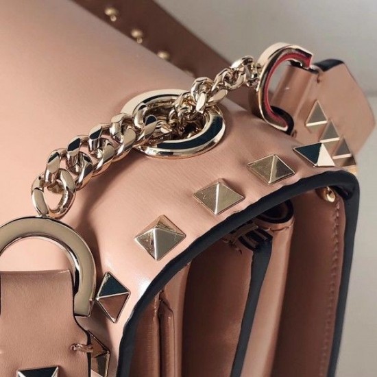 Valentino Rockstud Crossbody Bag In Nude Calfskin 