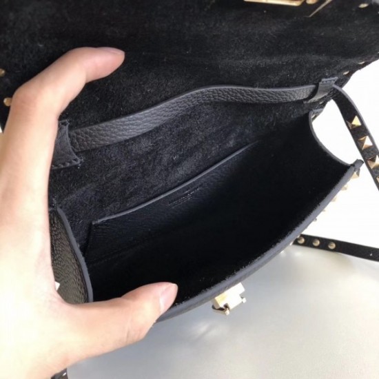 Valentino Rockstud Small Crossbody Bag In Black Grained Leather