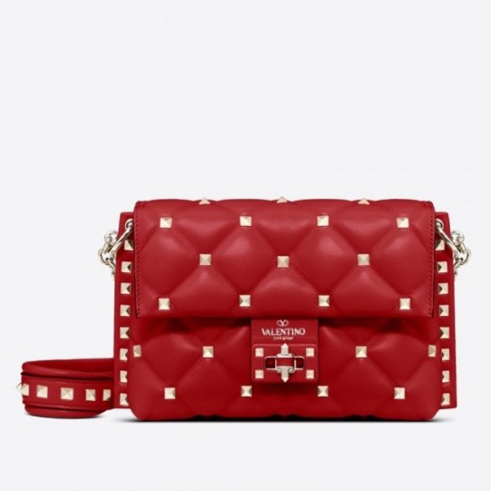 Valentino Small Candystud Crossbody Bag In Red Lambskin