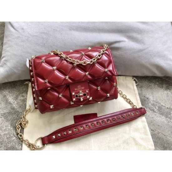 Valentino Small Candystud Crossbody Bag In Red Lambskin