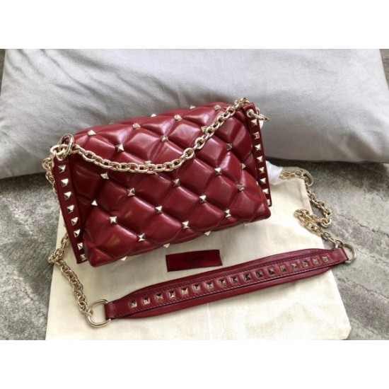 Valentino Small Candystud Crossbody Bag In Red Lambskin