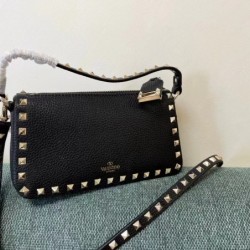 Valentino Small Rockstud Crossbody Bag In Black Grainy Calfskin