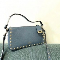 Valentino Small Rockstud Crossbody Bag In Blue Grainy Calfskin