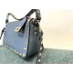 Valentino Small Rockstud Crossbody Bag In Blue Grainy Calfskin