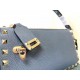 Valentino Small Rockstud Crossbody Bag In Blue Grainy Calfskin