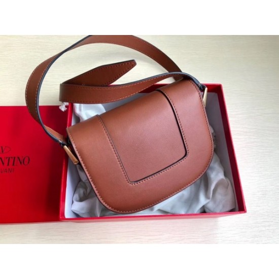 Valentino Small Supervee Crossbody Bag In Brown Leather