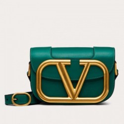 Valentino Small Supervee Crossbody Bag In Green Leather