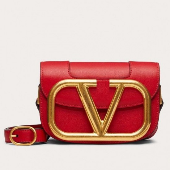 Valentino Small Supervee Crossbody Bag In Red Leather