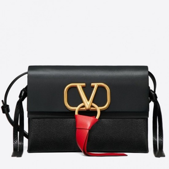 Valentino Small Vring Crossbody Bag In Black Calfskin 