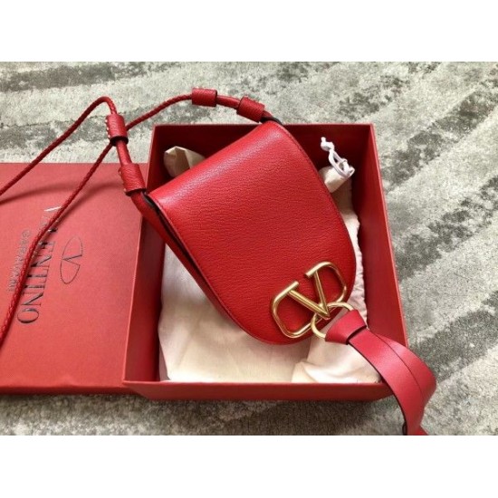 Valentino Small Vring Crossbody Bag In Red Goatskin