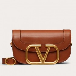 Valentino Supervee Crossbody Bag In Brown Leather