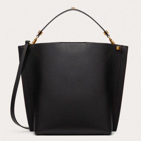 Valentino Escape Hobo Bag In Black Grained Calfskin